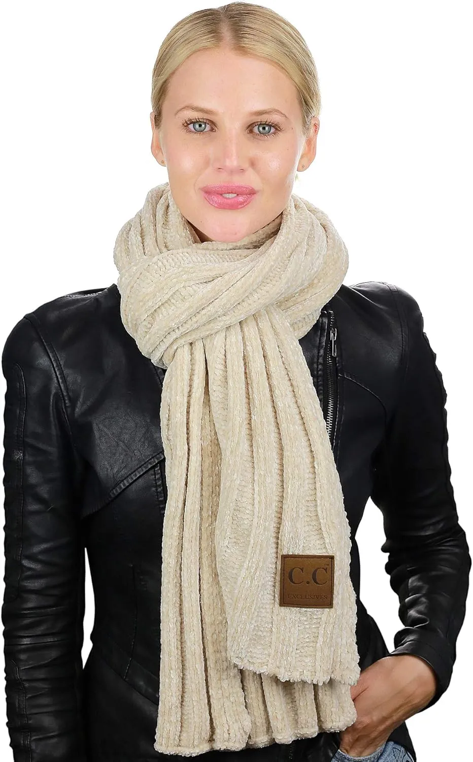 C.C Women's Ultra Soft Chenille Ribbed Thick Warm Knit Shawl Wrap Scarf