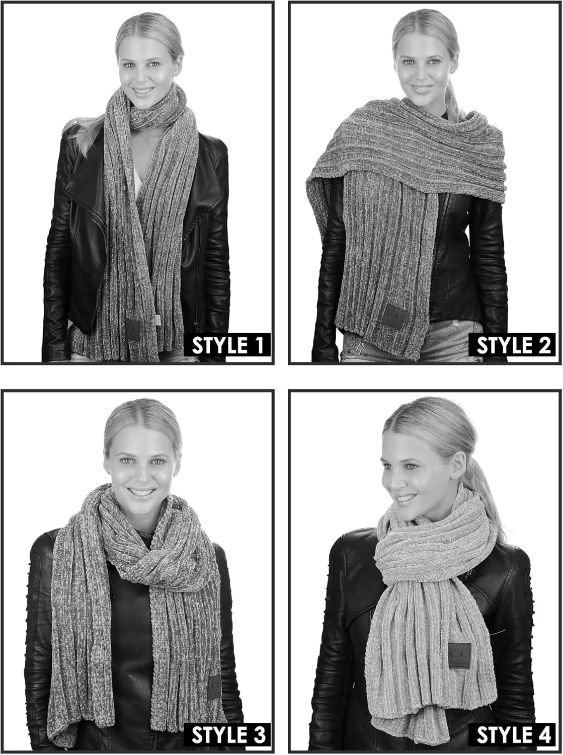 C.C Women's Ultra Soft Chenille Ribbed Thick Warm Knit Shawl Wrap Scarf