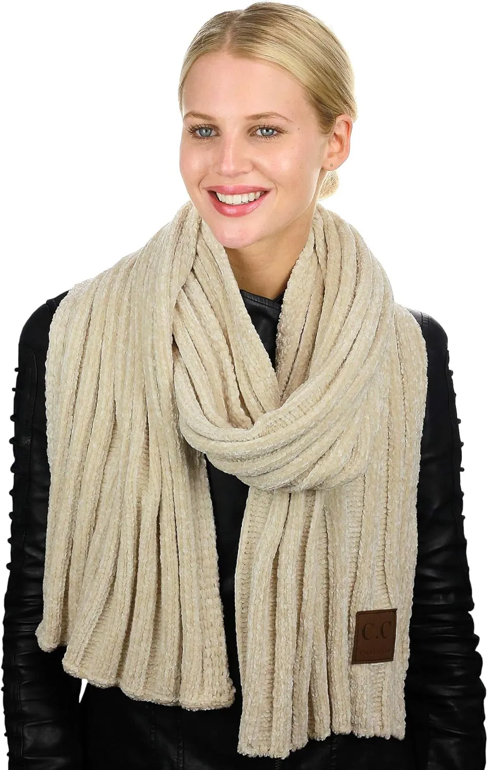 C.C Women's Ultra Soft Chenille Ribbed Thick Warm Knit Shawl Wrap Scarf