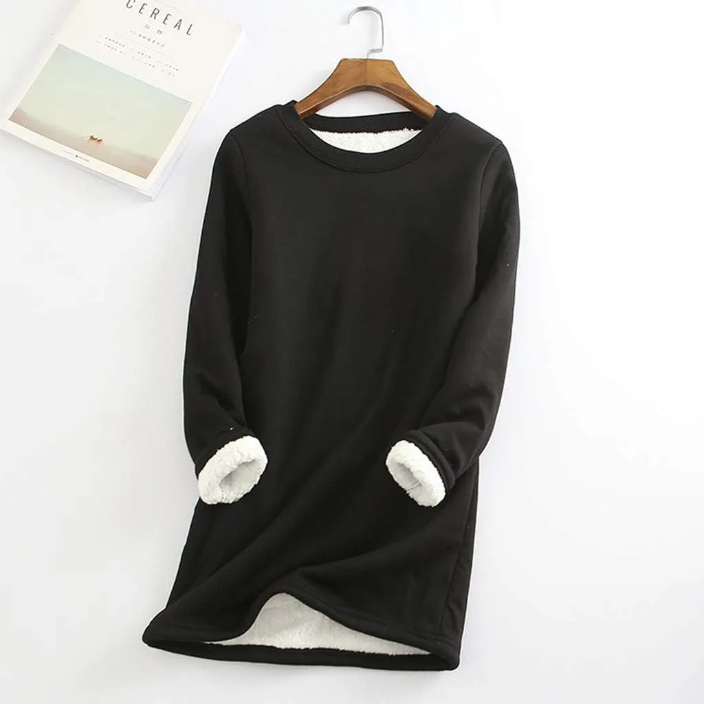 Ceboyel Womens Fleece Pullover Sweatshirt No Hood Shirts Sweater Sherpa Lined Tunic Sweatshirts Warm Winter Loungewear 2023