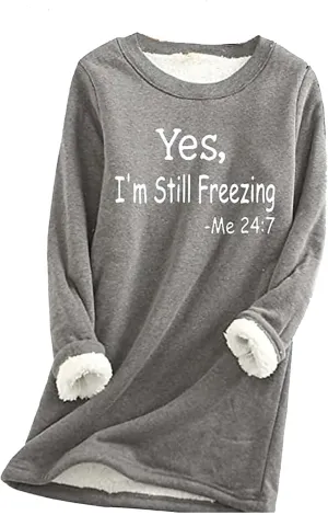 Ceboyel Womens Fleece Sweatshirts 2023 Sherpa Lined Pullover Shirts Funny Cute Sweater Tops Warm Winter Loungewear Clothes