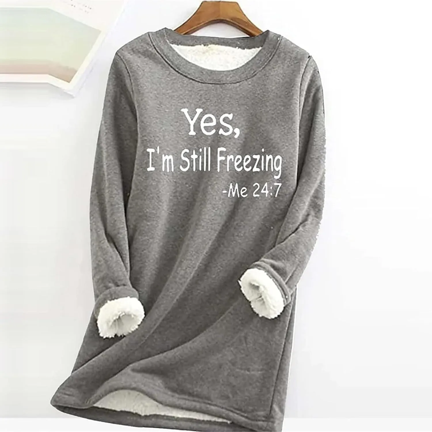Ceboyel Womens Fleece Sweatshirts 2023 Sherpa Lined Pullover Shirts Funny Cute Sweater Tops Warm Winter Loungewear Clothes