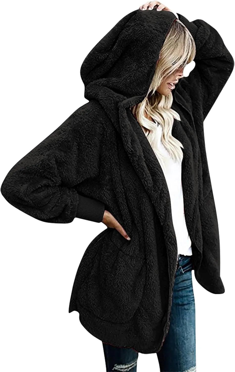 Ceboyel Womens Fleece Winter Coat Sherpa Hooded Jackets Fluffy Hoodie Trendy Warm Loungewear Clothes 2023
