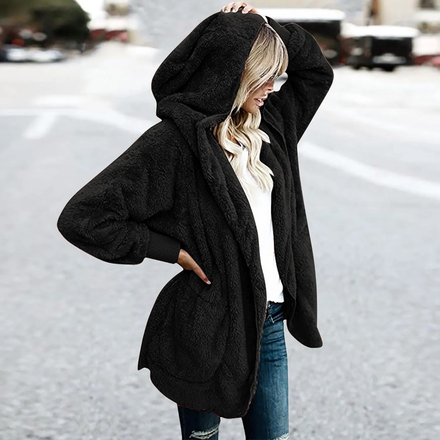 Ceboyel Womens Fleece Winter Coat Sherpa Hooded Jackets Fluffy Hoodie Trendy Warm Loungewear Clothes 2023