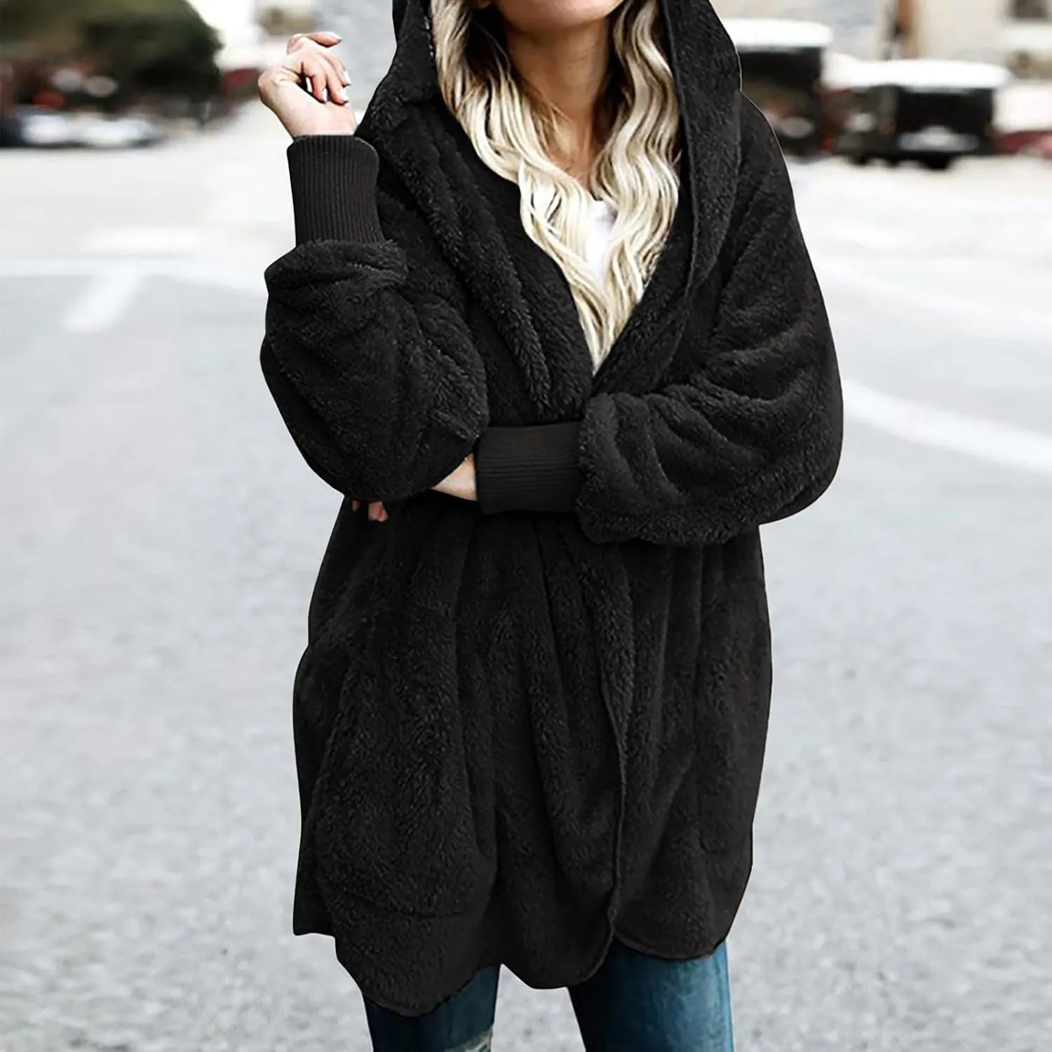 Ceboyel Womens Fleece Winter Coat Sherpa Hooded Jackets Fluffy Hoodie Trendy Warm Loungewear Clothes 2023