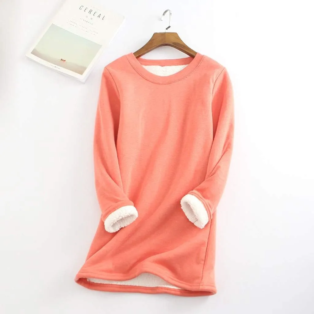 Ceboyel Womens Sherpa Lined Sweatshirt Pullover Fleece Warm Loungewear Sweater Fuzzy Pajama Tops Cute Winter Clothes 2023
