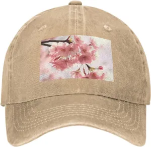 Cherry Blossom Unisex Baseball Cap Breathable Cotton Trucker Hat Classic Denim Dad Hat Summer Sun Hat