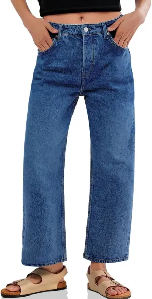 Cicy Bell Womens Baggy Horseshoe Jeans Boyfriend Wide Leg Vintage Mid Rise Cropped Denim Pants