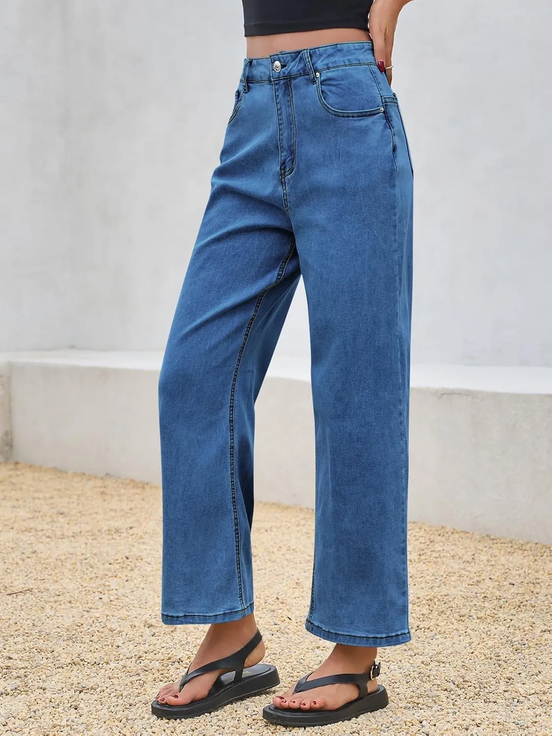 Cicy Bell Womens Baggy Horseshoe Jeans Boyfriend Wide Leg Vintage Mid Rise Cropped Denim Pants