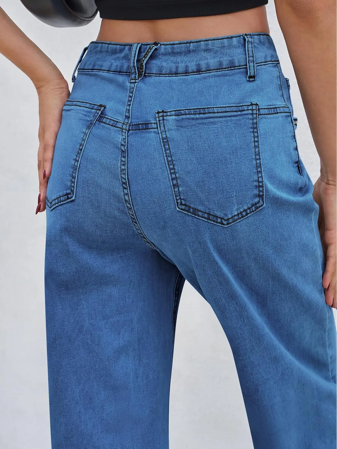 Cicy Bell Womens Baggy Horseshoe Jeans Boyfriend Wide Leg Vintage Mid Rise Cropped Denim Pants