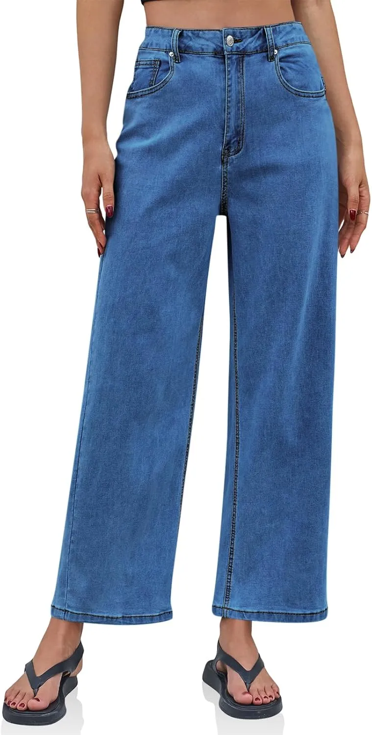 Cicy Bell Womens Baggy Horseshoe Jeans Boyfriend Wide Leg Vintage Mid Rise Cropped Denim Pants
