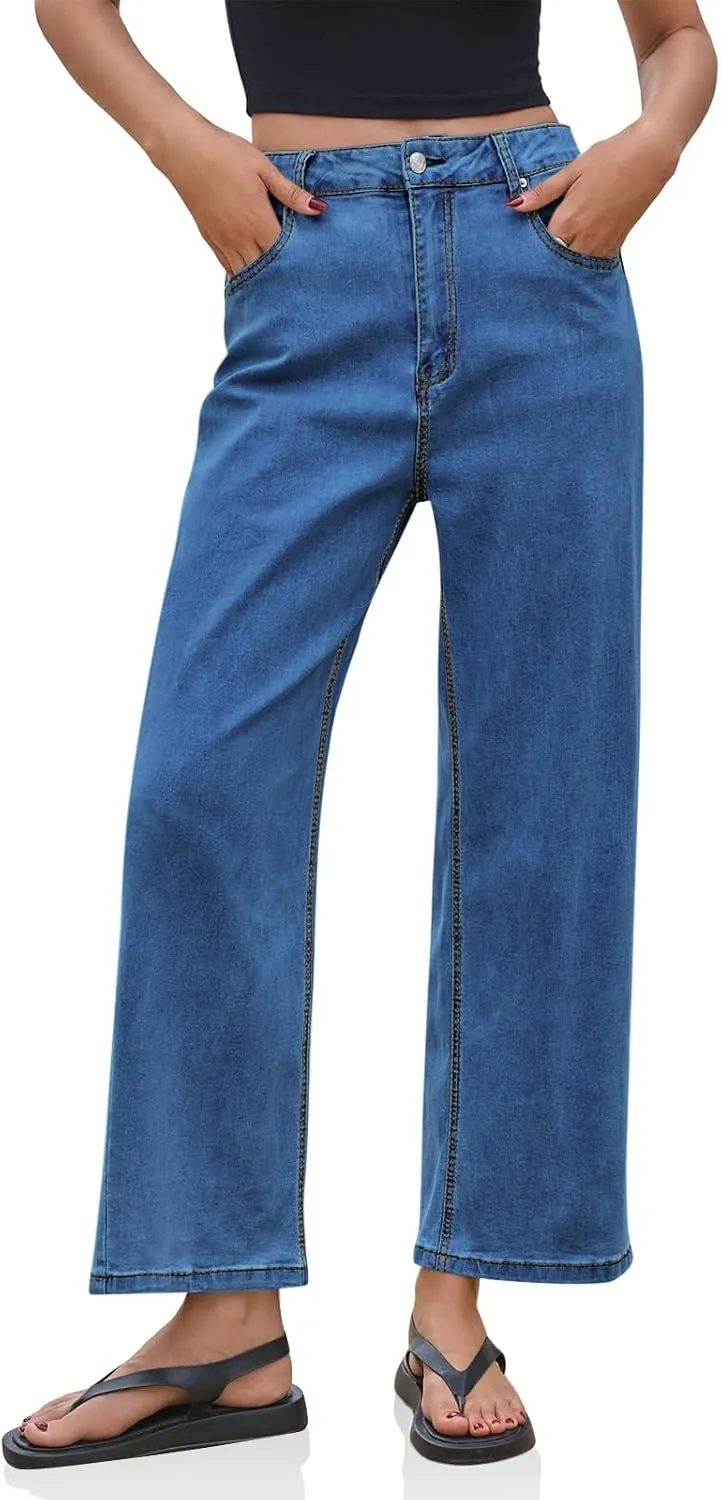 Cicy Bell Womens Baggy Horseshoe Jeans Boyfriend Wide Leg Vintage Mid Rise Cropped Denim Pants