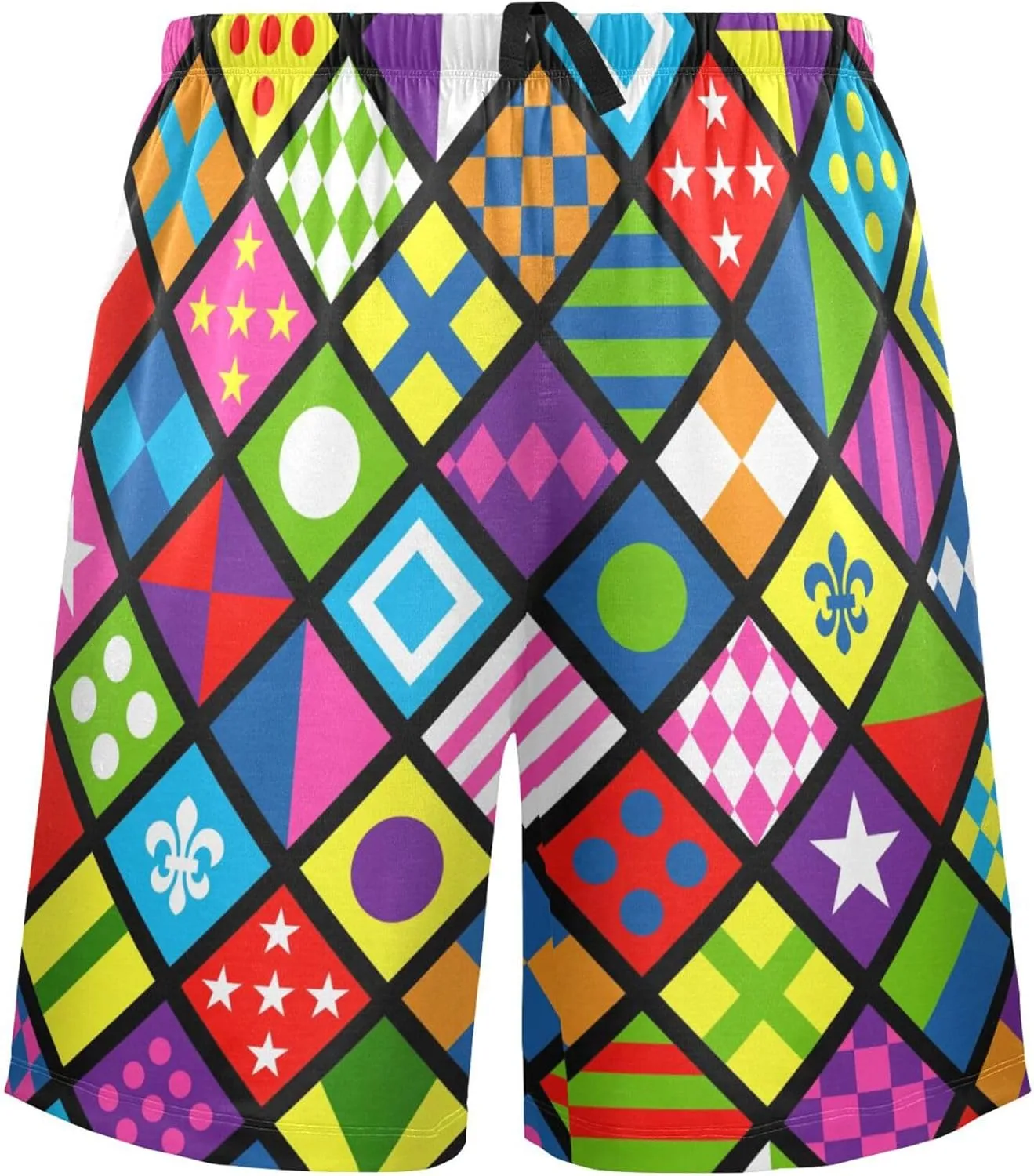 Colorful Geometric Pattern Horse Jockey Uniform Design Men's Pajama Pants Shorts Sleepwear Lounge Pajama Bottoms S-2XL
