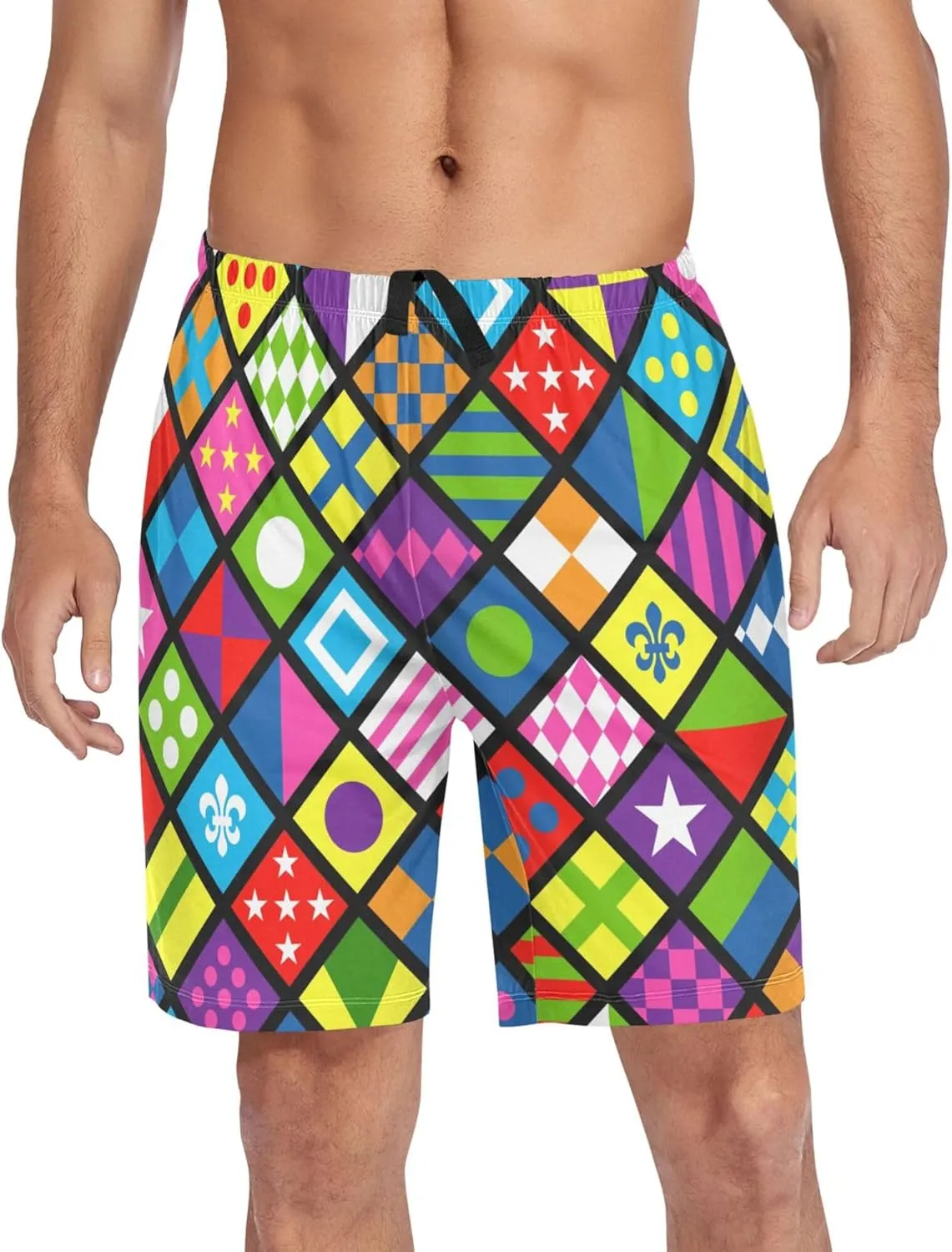 Colorful Geometric Pattern Horse Jockey Uniform Design Men's Pajama Pants Shorts Sleepwear Lounge Pajama Bottoms S-2XL