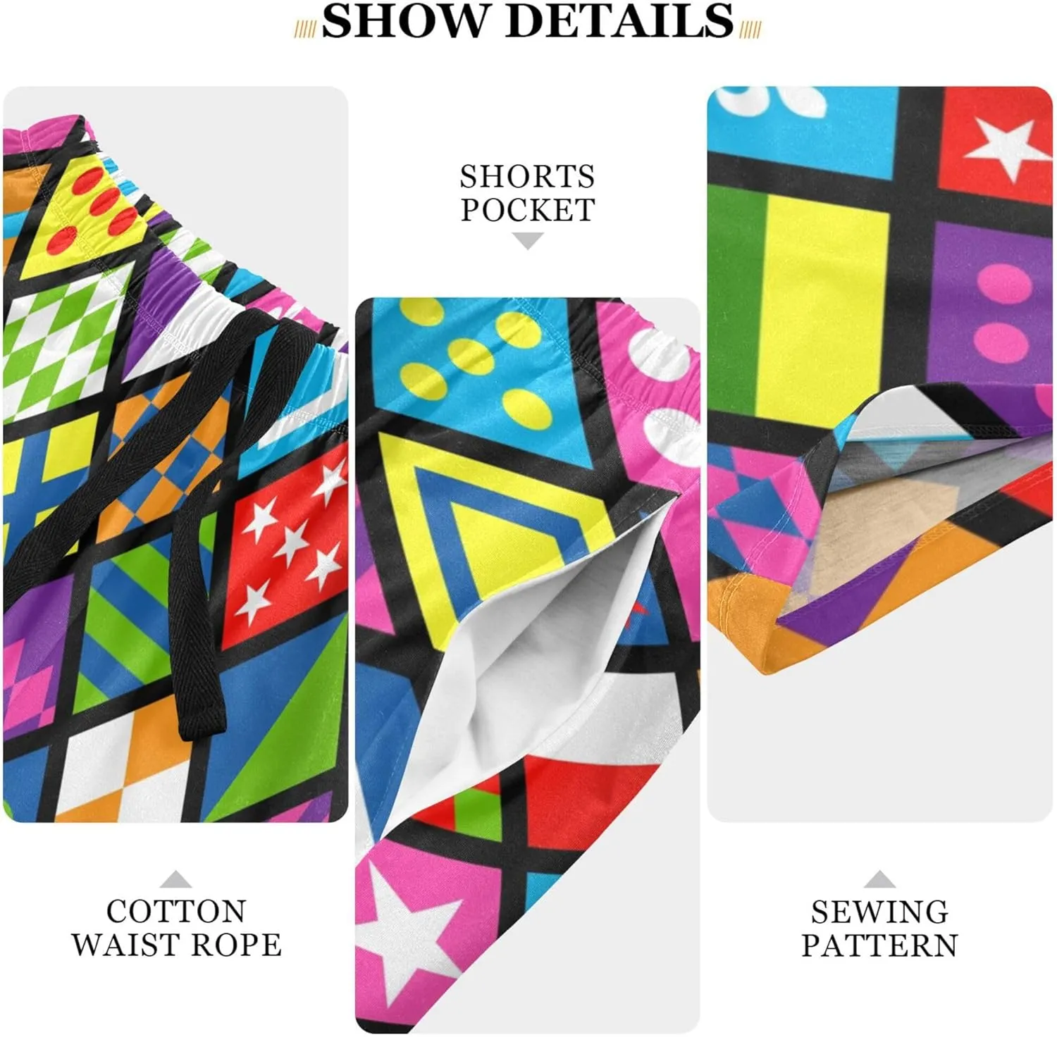 Colorful Geometric Pattern Horse Jockey Uniform Design Men's Pajama Pants Shorts Sleepwear Lounge Pajama Bottoms S-2XL