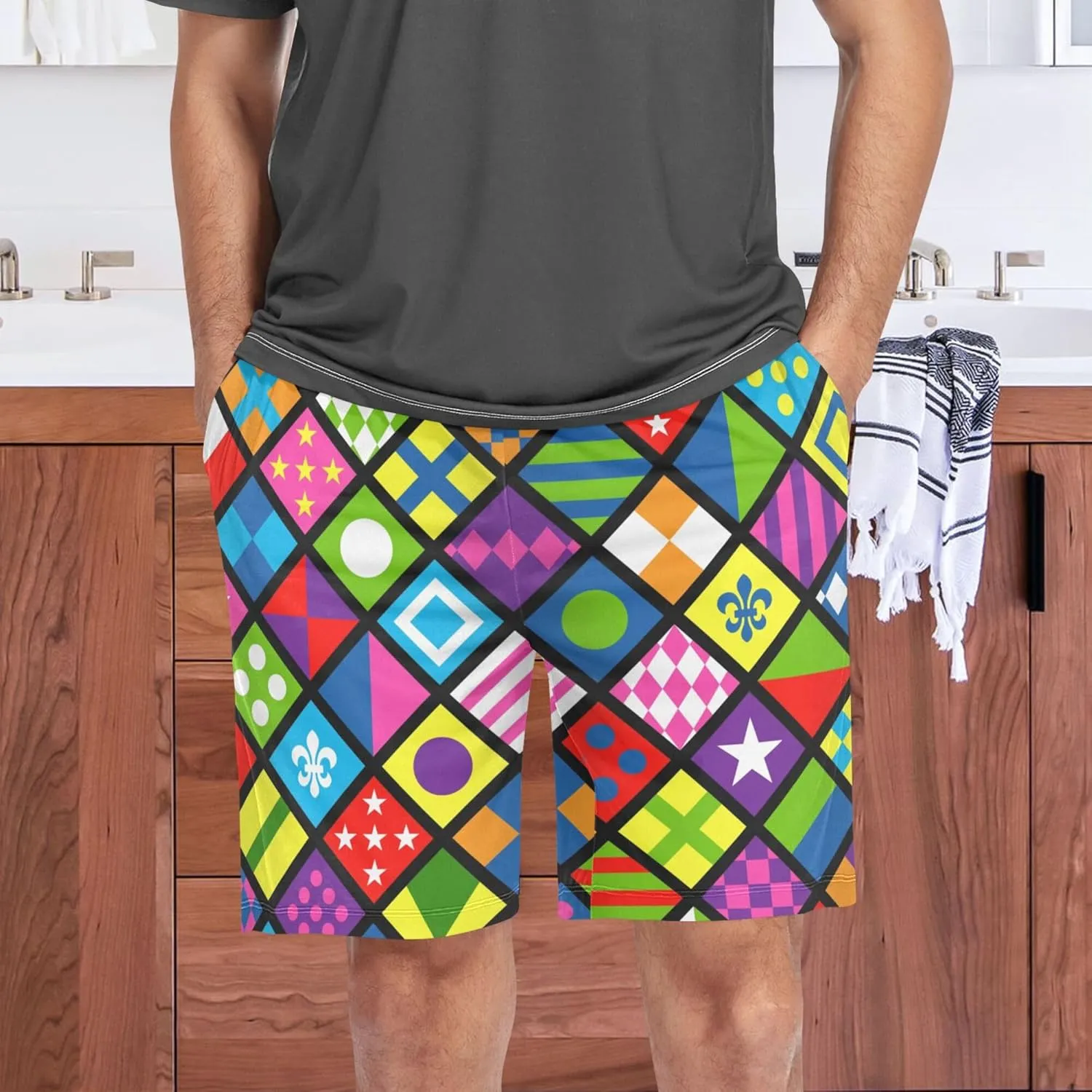 Colorful Geometric Pattern Horse Jockey Uniform Design Men's Pajama Pants Shorts Sleepwear Lounge Pajama Bottoms S-2XL