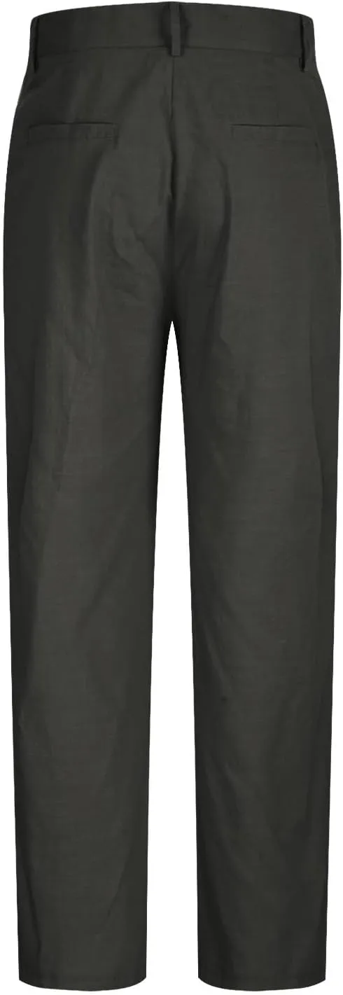 Cotton Linen Pants Men Straight Leg Pleated Work Dress Pants Casual Wide Leg Pants Loose Fit Leisure Chino Trousers