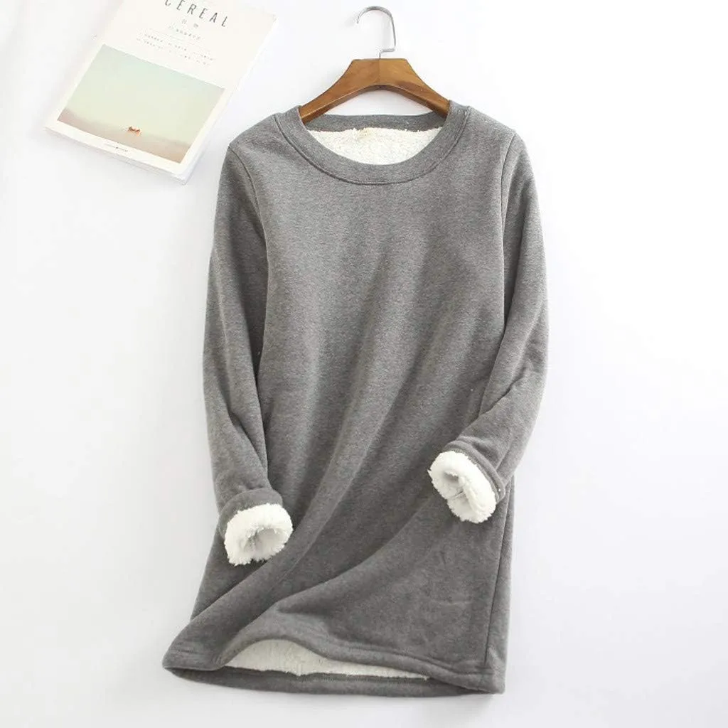 Crewneck Sweatshirt for Women 2024 Winter Warm Sherpa Lined Fleece Sweaters Long Sleeve Pullover Tops Comfy Soft