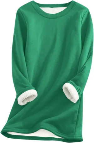 Crewneck Sweatshirt for Women 2024 Winter Warm Sherpa Lined Fleece Sweaters Long Sleeve Pullover Tops Comfy Soft