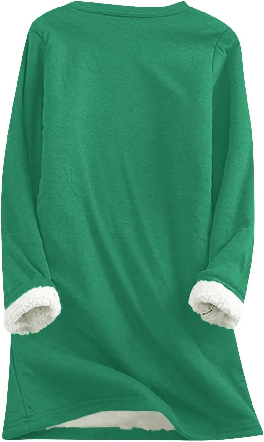 Crewneck Sweatshirt for Women 2024 Winter Warm Sherpa Lined Fleece Sweaters Long Sleeve Pullover Tops Comfy Soft