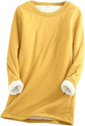 Crewneck Sweatshirt for Women 2024 Winter Warm Sherpa Lined Fleece Sweaters Long Sleeve Pullover Tops Comfy Soft