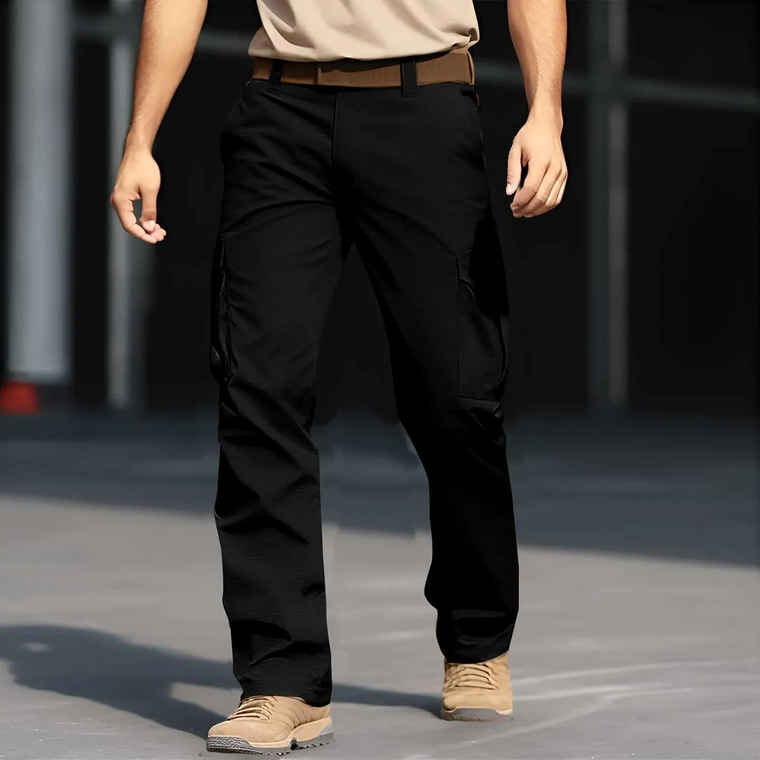 CRNTCEM Men's Hiking Cargo Pants Waterproof Quick-Dry Fishing Work Outdoor Pants Lightweight Water Resistant Ripstop Pants