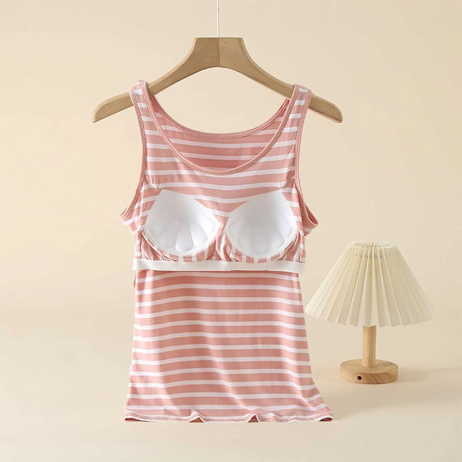 Cute Striped Modal Tank Tops Women Summer Yoga Workout Built in Bra Modal Sleeveless T-Shirts Soft Comfy Undershirt