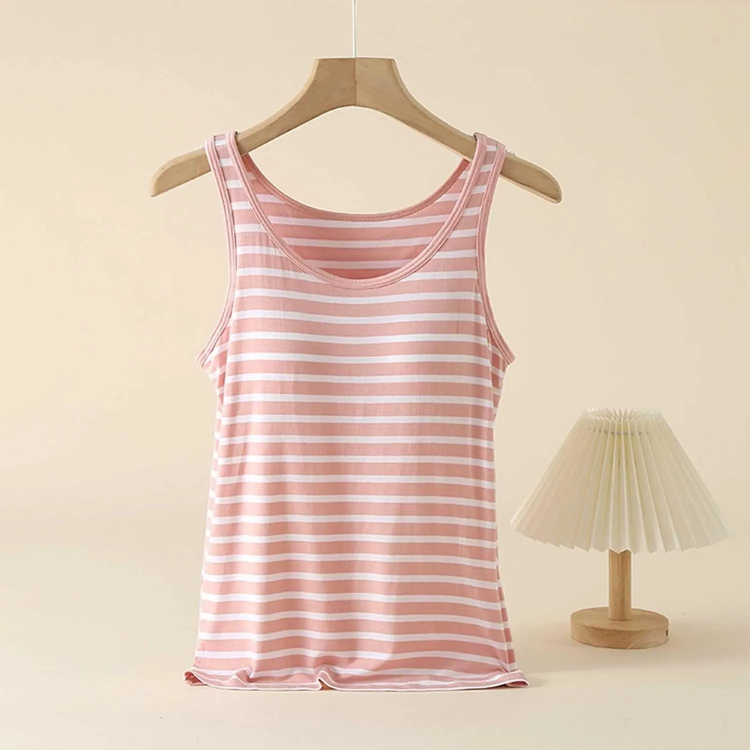 Cute Striped Modal Tank Tops Women Summer Yoga Workout Built in Bra Modal Sleeveless T-Shirts Soft Comfy Undershirt
