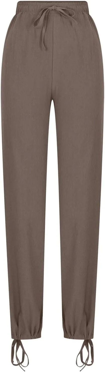 DASAYO Linen Pants Fcor Women Summer Drawstring Elastic Waist Casual Trousers with Pockets Loose Fit Wide Leg Beach Pants