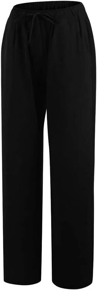 DASAYO Women Loose Fit Long Wide Leg Pants Elastic Waist Drawstring Beach Summer Slacks Cotton Solid Linen Palazzo Trousers