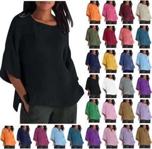 DASAYO Womens Summer Tops 2023 Trendy Cotton Linen Shirts for Women Loose Fit Vintage Going Out Blouses Fashion 2023 Outfits