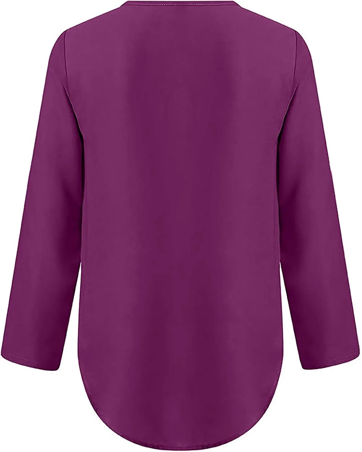 DASAYO Women's V Neck Zip Chiffon Tops Blouses Rolled Long Sleeve Loose Fit Shirts Top Comfy Fashion Casual Blouse Shirt
