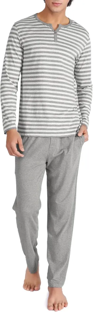 DAVID ARCHY Men's Cotton Pajama Set Soft Long Sleeve Sleepwear Comfy Loungewear PJs with Pockets
