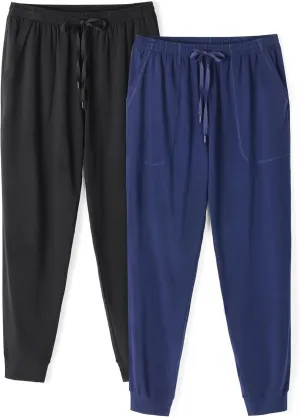 DAVID ARCHY Mens Pajama Pants Soft Cotton Cuffed Lounge Bottoms with Pockets All-Season Sleepwear Long PJ Pants 2-Pack