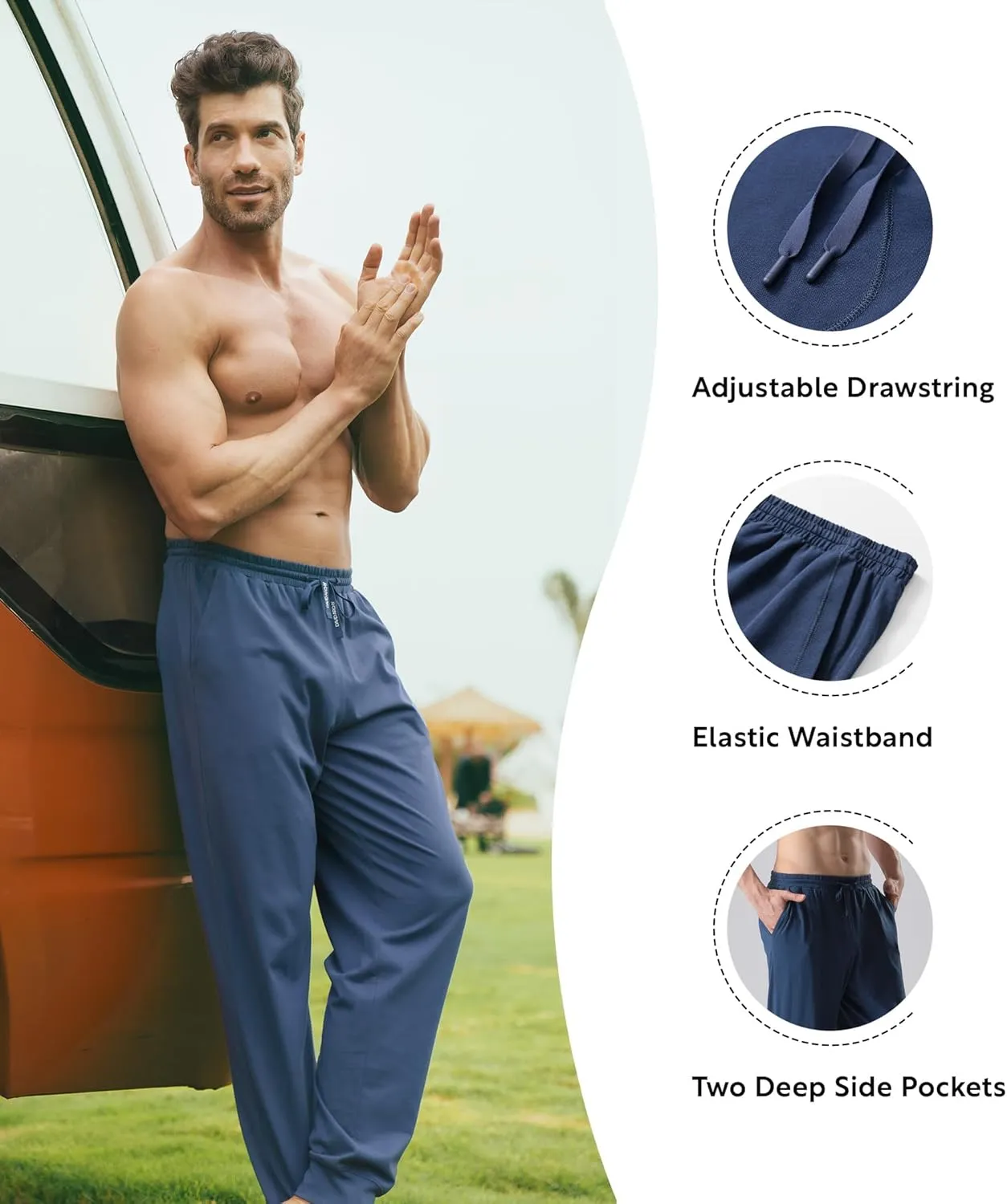 DAVID ARCHY Mens Pajama Pants Soft Cotton Cuffed Lounge Bottoms with Pockets All-Season Sleepwear Long PJ Pants 2-Pack