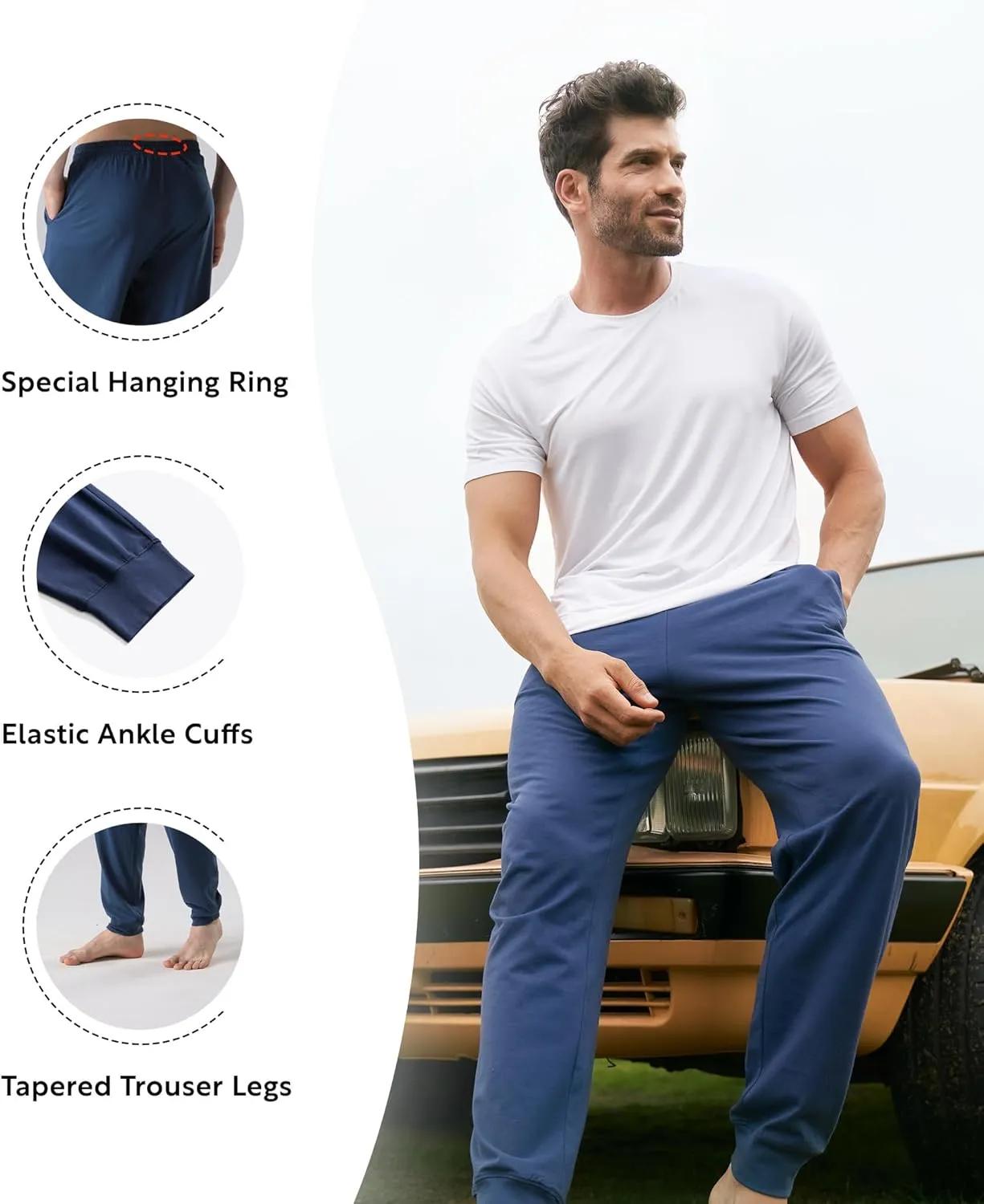 DAVID ARCHY Mens Pajama Pants Soft Cotton Cuffed Lounge Bottoms with Pockets All-Season Sleepwear Long PJ Pants 2-Pack