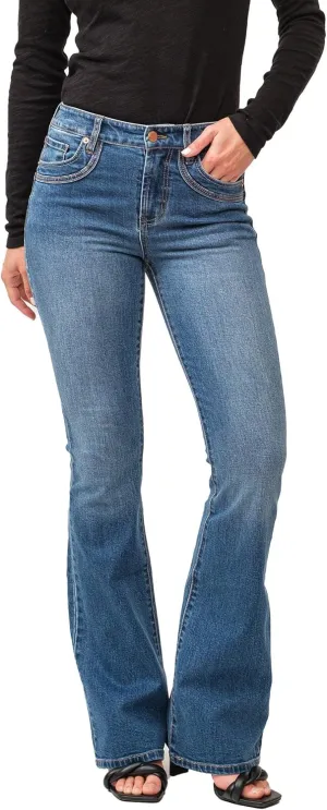 DEAR JOHN Laney Flare Women's Jeans Mid Rise Clean Hem