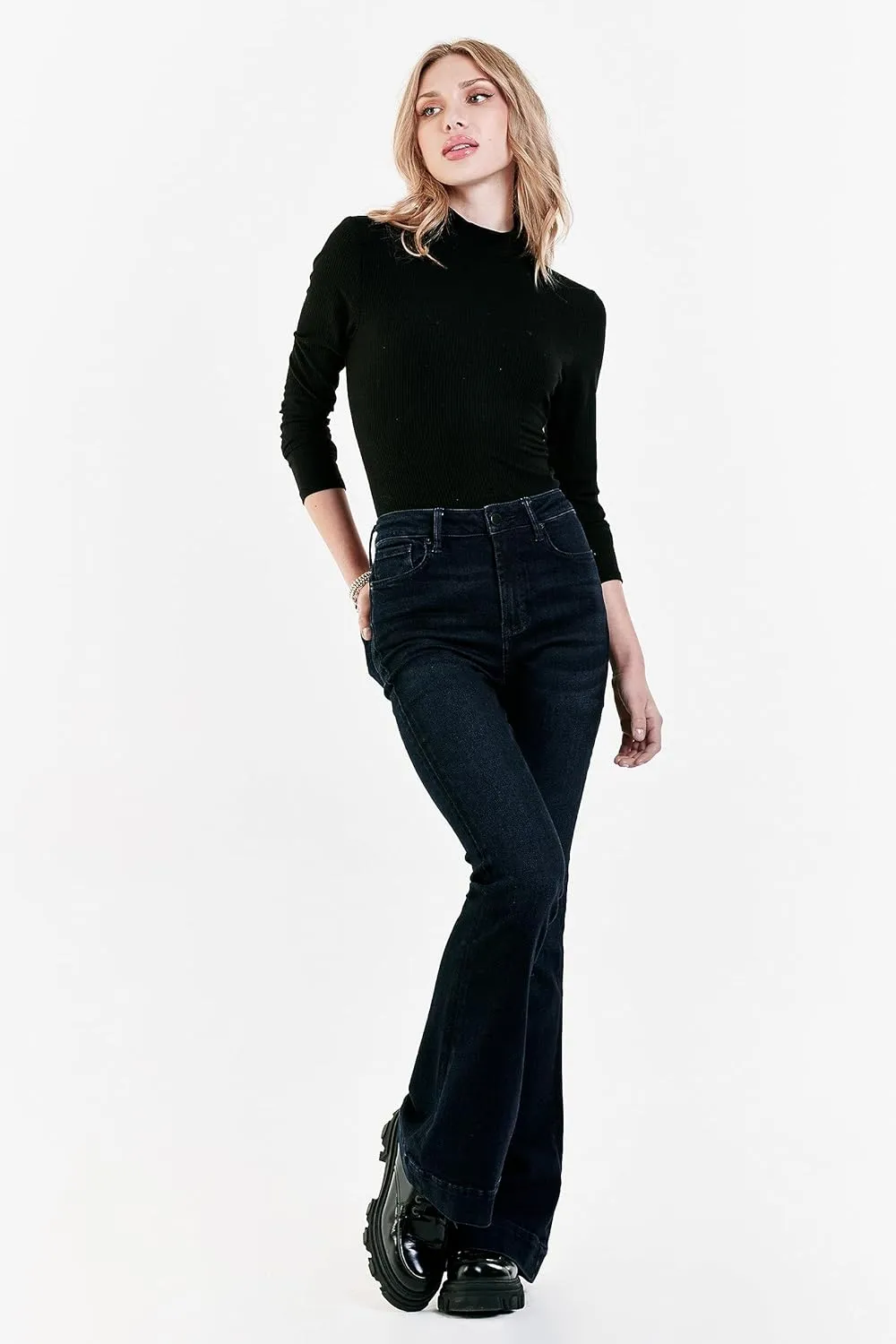 DEAR JOHN Laney Flare Women's Jeans Mid Rise Clean Hem