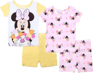 Disney Toddler/Little/Big Girls' Princess Pajama Set 4-Piece Cotton Sleepwear