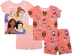 Disney Toddler/Little/Big Girls' Princess Pajama Set 4-Piece Cotton Sleepwear