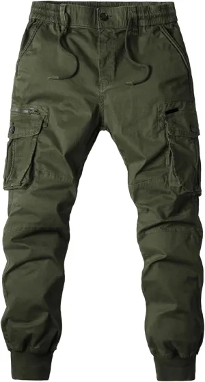 Drawstring Casual Cargo Pants for Men Multi-Pockets Military Cargo Trousers Lightweight Athletic Hiking Sweatpants