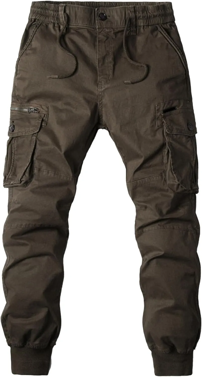 Drawstring Casual Cargo Pants for Men Multi-Pockets Military Cargo Trousers Lightweight Athletic Hiking Sweatpants