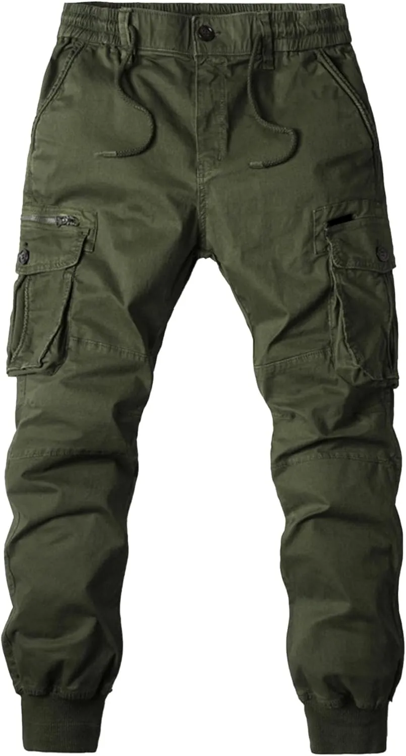 Drawstring Casual Cargo Pants for Men Multi-Pockets Military Cargo Trousers Lightweight Athletic Hiking Sweatpants