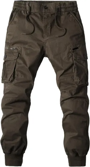 Drawstring Casual Cargo Pants for Men Multi-Pockets Military Cargo Trousers Lightweight Athletic Hiking Sweatpants
