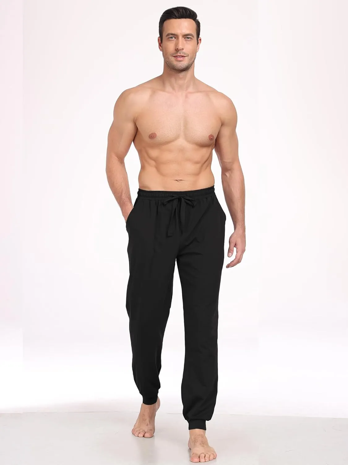 EA'S SECRET Men's 100% Cotton Pajama Bottoms Stretch Waist Soft Drawstring Sleep Lounge Pj Pants with Pockets