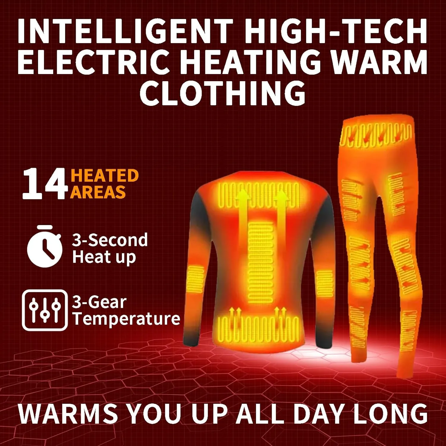 Electric Heated Underwear Set Fleece Lined Thermal Body Suit Men Winter APP Control Temperature Motorcycle Top Pants