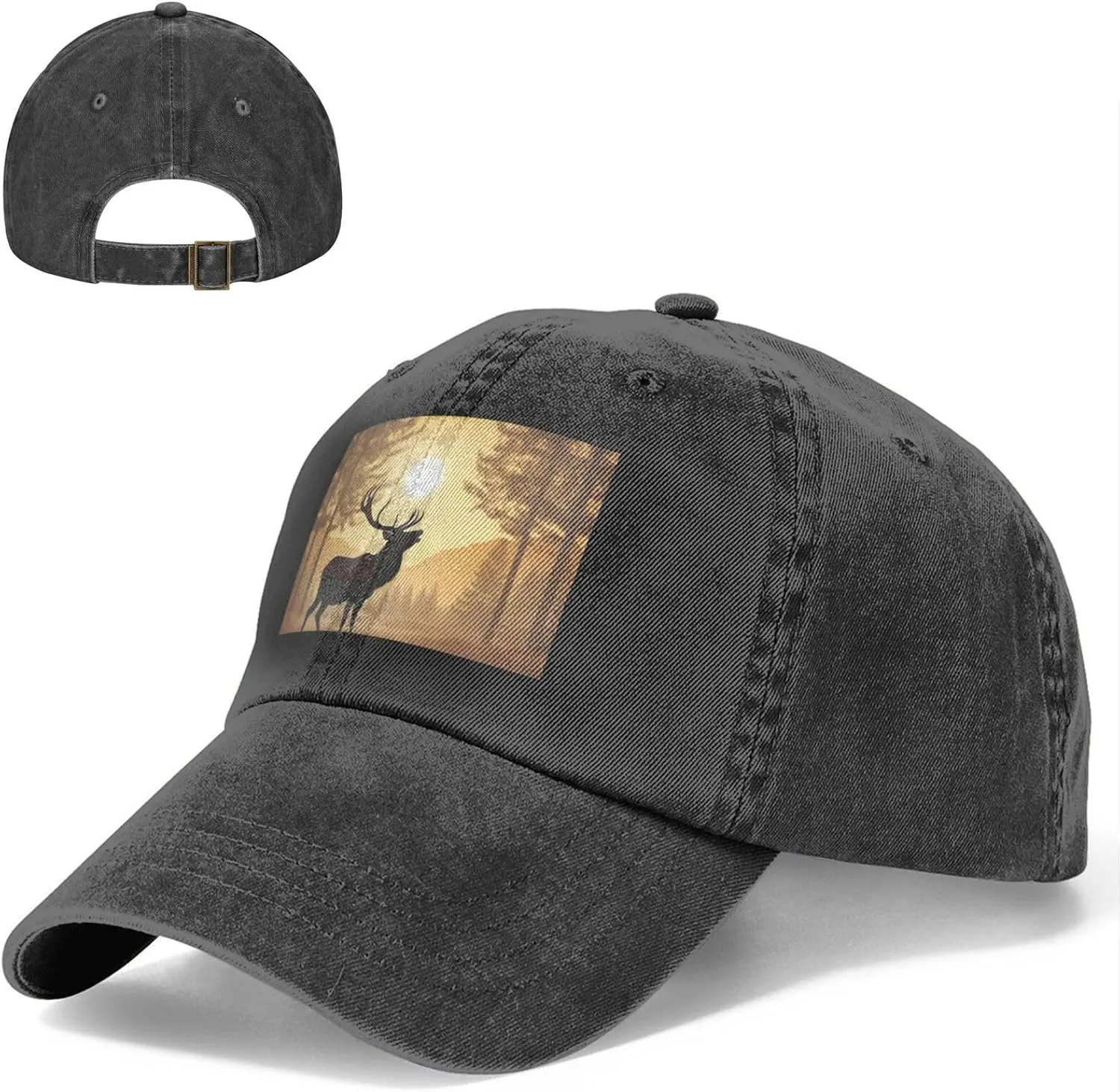 Elk Artwork Unisex Baseball Cap Breathable Cotton Trucker Hat Classic Denim Dad Hat Summer Sun Hat