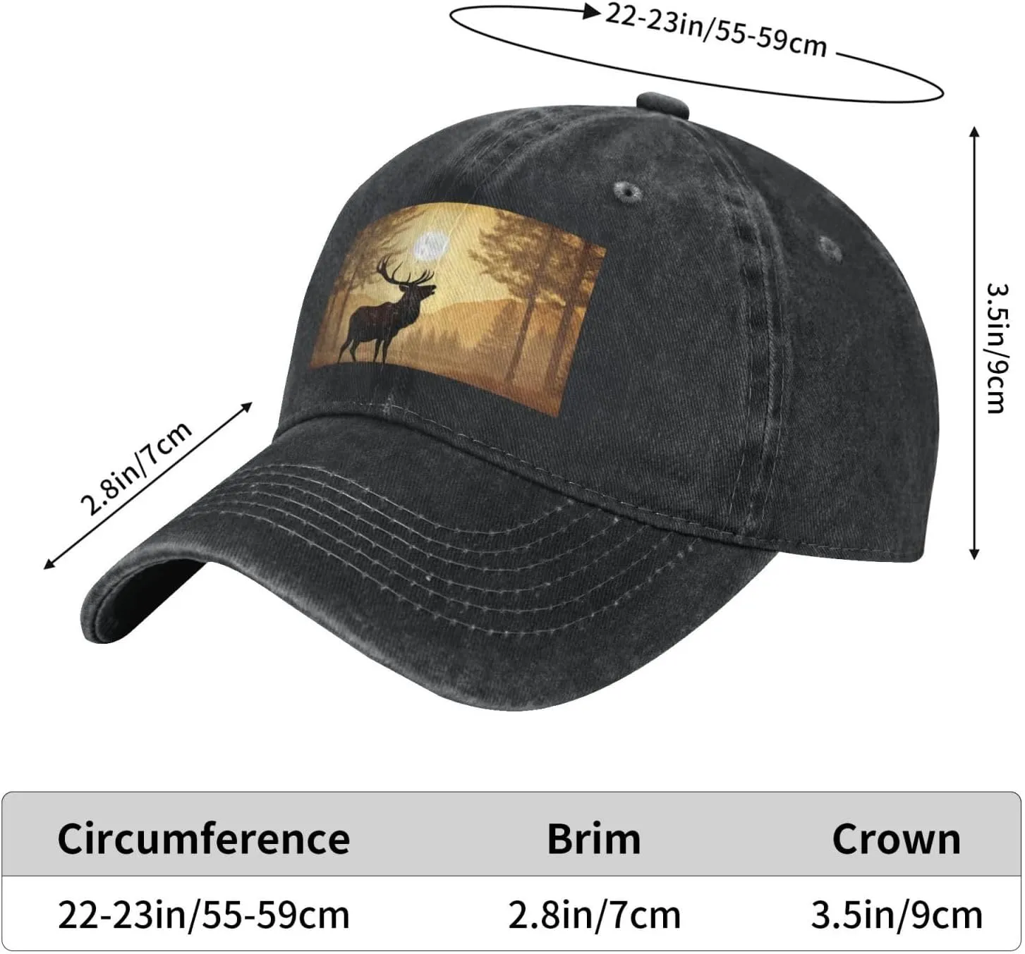 Elk Artwork Unisex Baseball Cap Breathable Cotton Trucker Hat Classic Denim Dad Hat Summer Sun Hat
