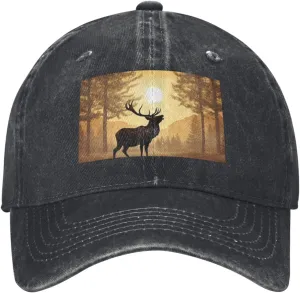 Elk Artwork Unisex Baseball Cap Breathable Cotton Trucker Hat Classic Denim Dad Hat Summer Sun Hat