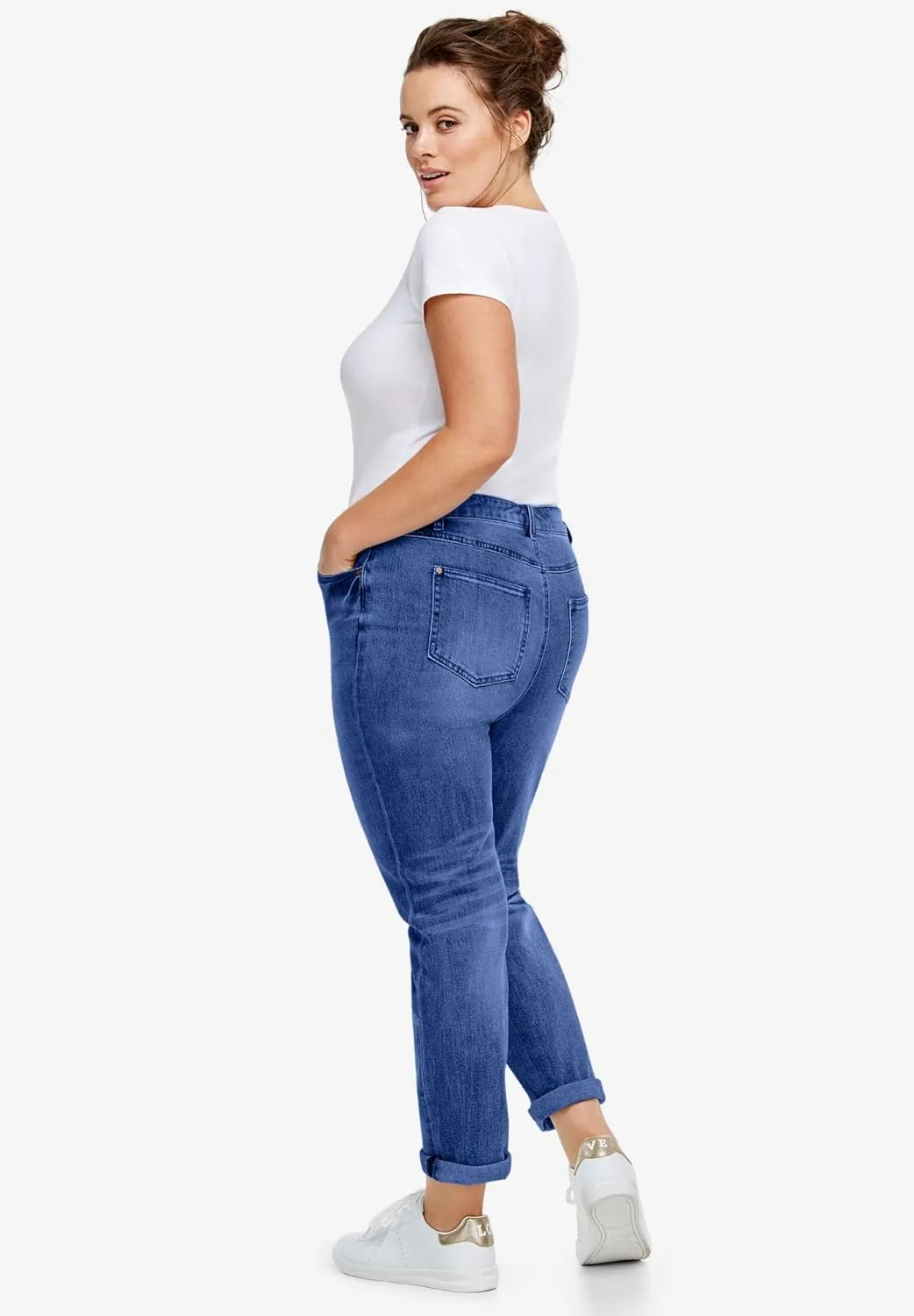 ellos Comfortable Women's Plus Size Boyfriend Jeans Stretch Denim Mid-Rise